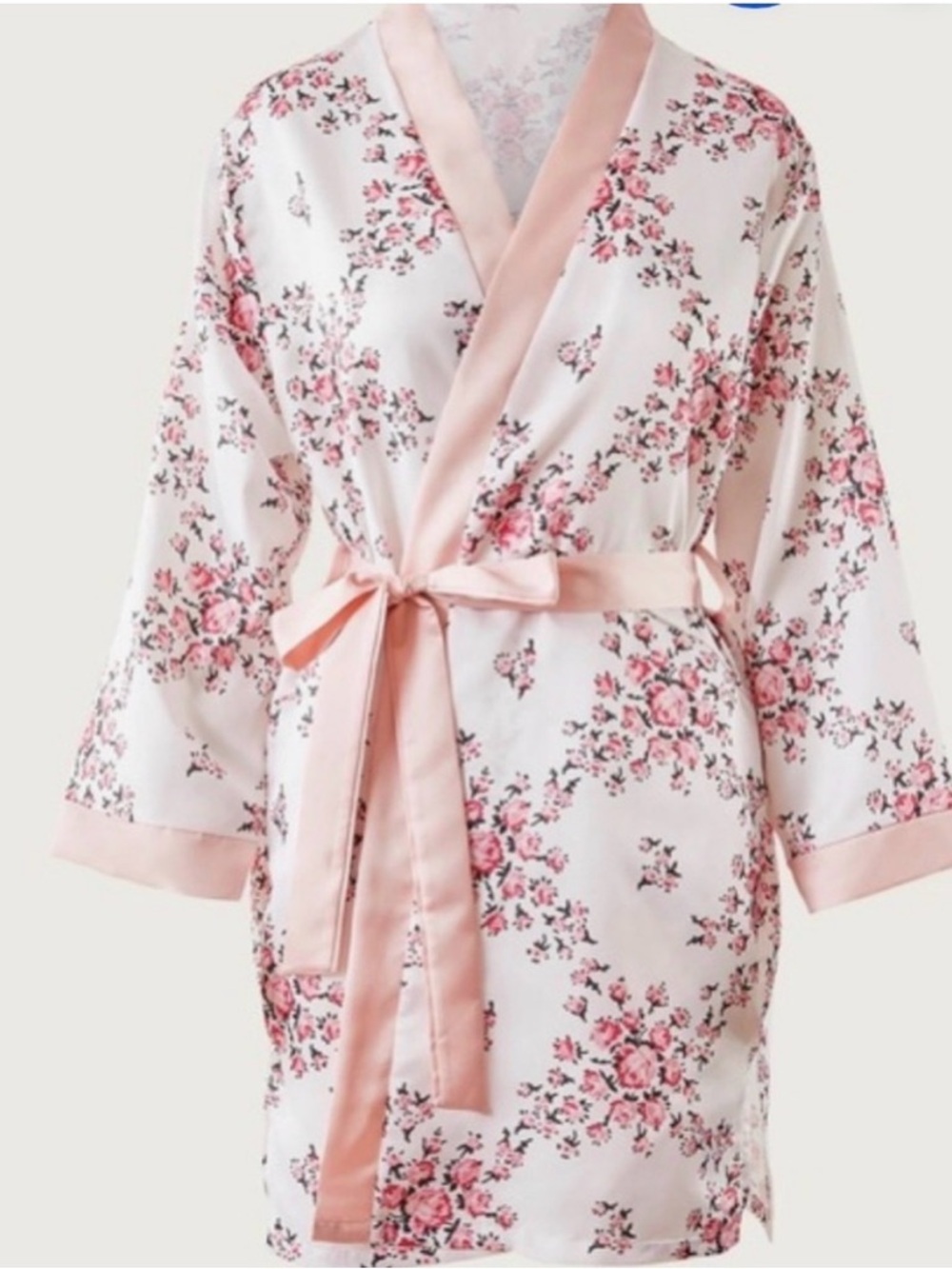 NWOT Morgan Lane Pink Floral Satin Robe - Lightweight Kimono Wrap